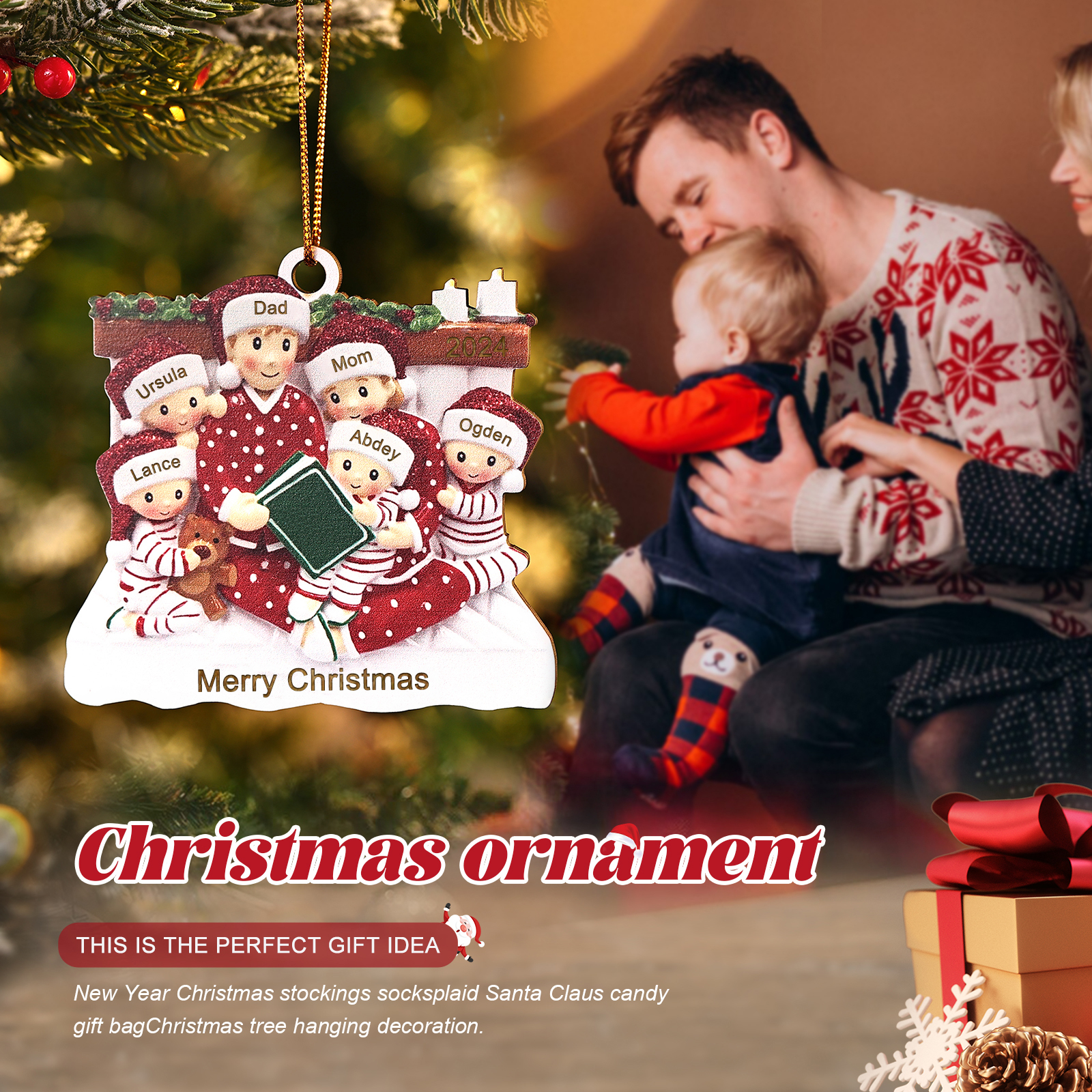 Personalized Christmas Pajama Ornament Custom 6 Names & Year Family Gift-Jessemade AU