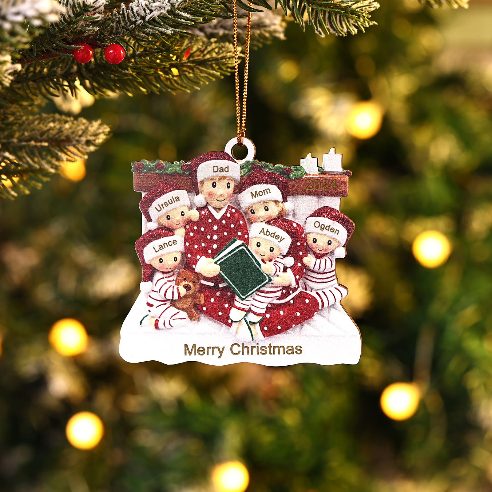 Personalized Christmas Pajama Ornament Custom 6 Names & Year Family Gift
