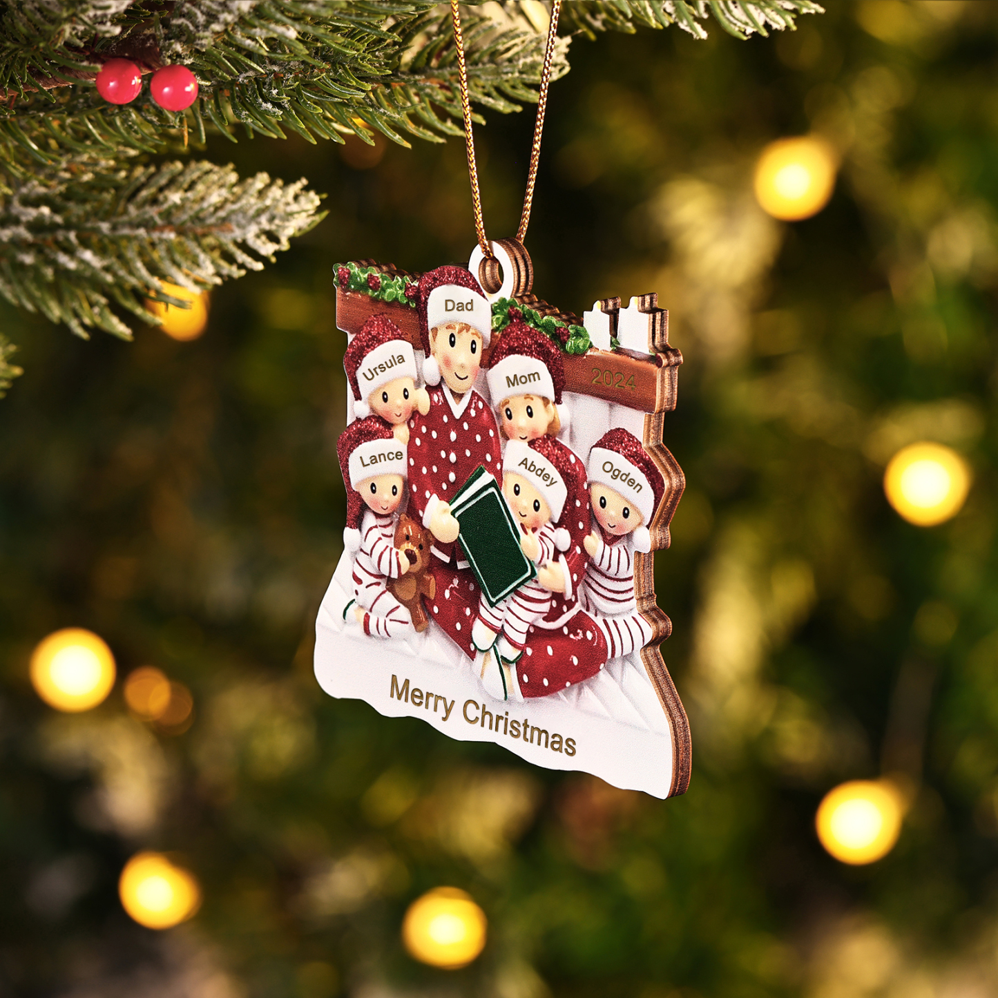 Personalized Christmas Pajama Ornament Custom 6 Names & Year Family Gift-Jessemade AU