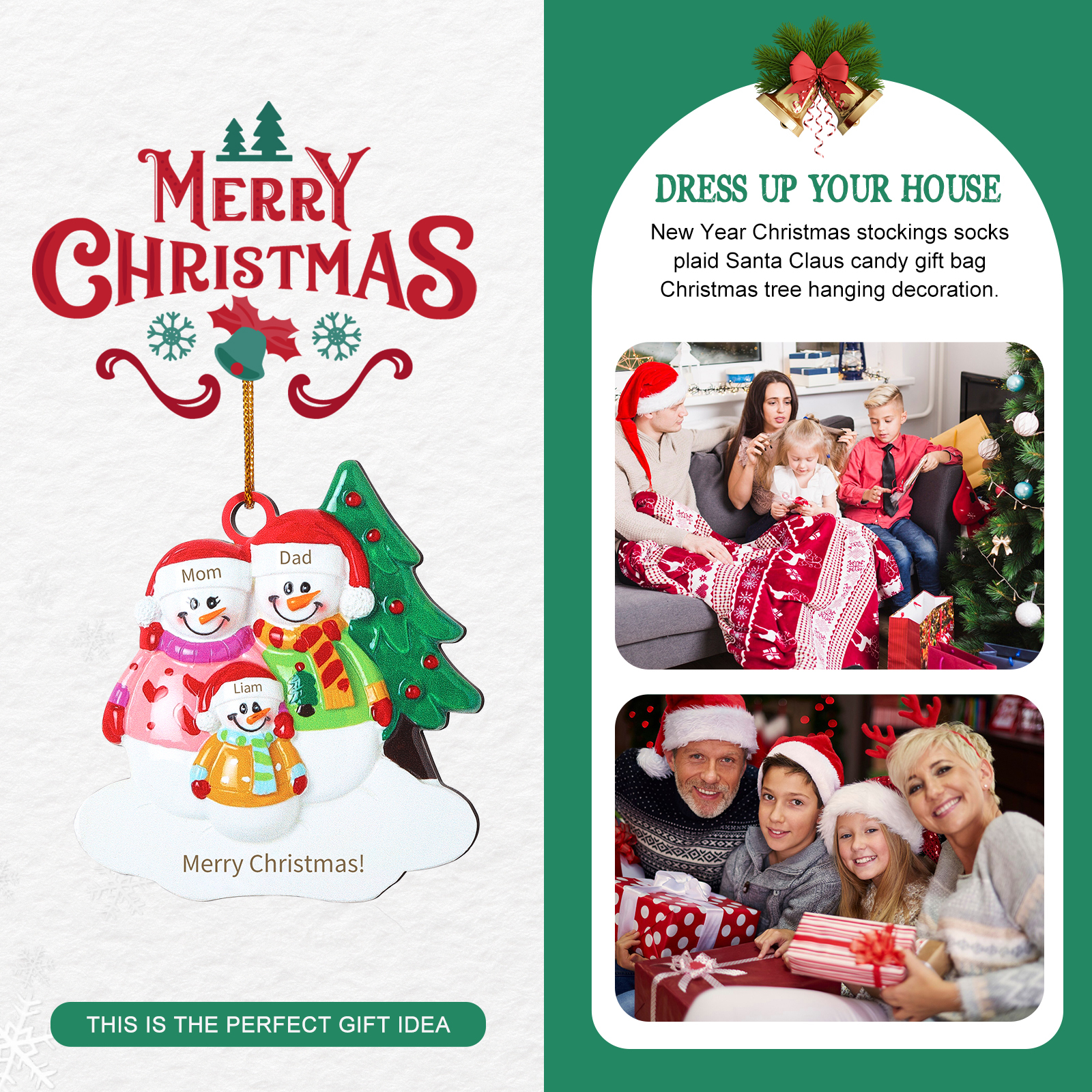 Custom Wooden Snowman Family Ornament with Personalised 3 Names Thoughtful Christmas Gift-Jessemade AU