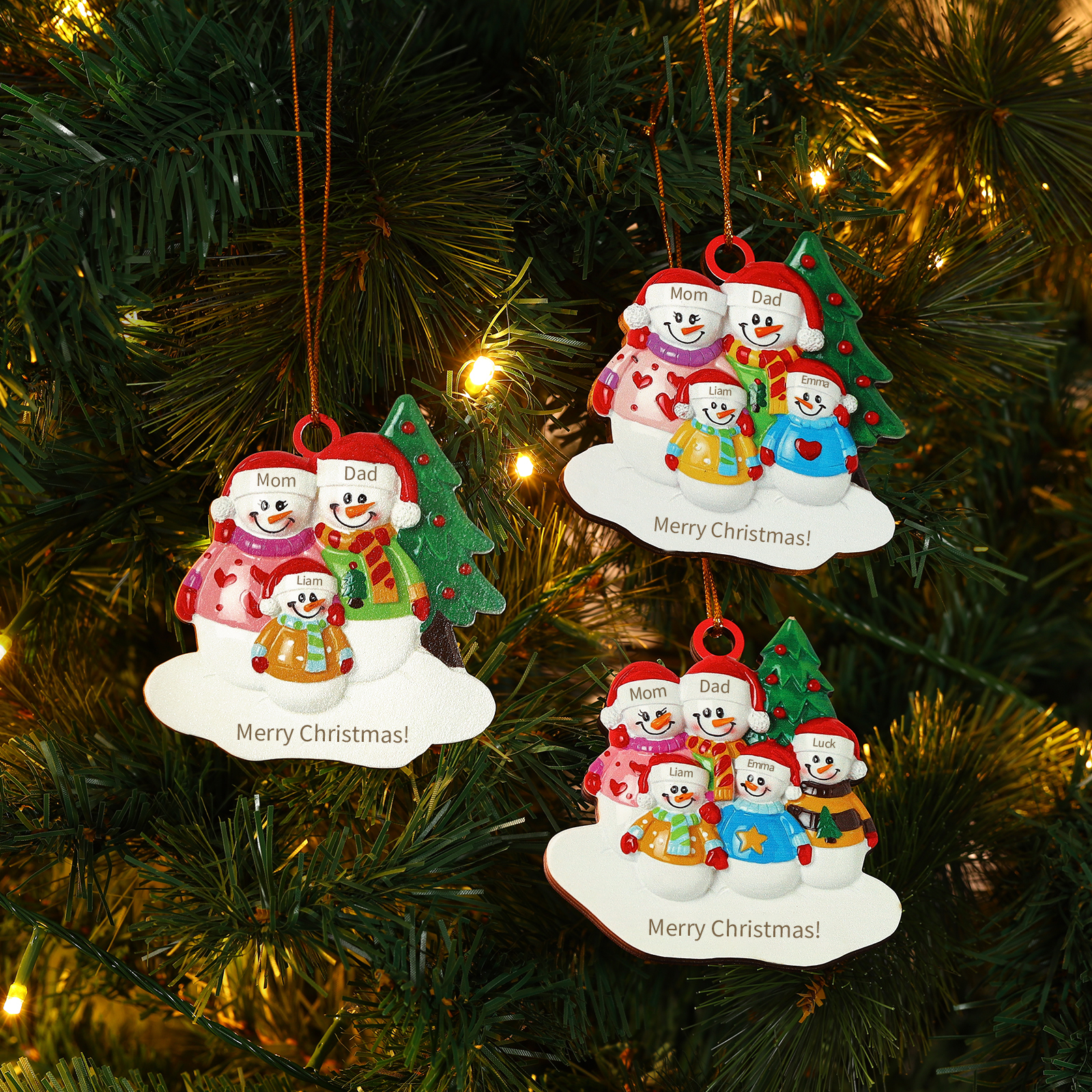 Custom Wooden Snowman Family Ornament with Personalised 5 Names Thoughtful Christmas Gift-Jessemade AU