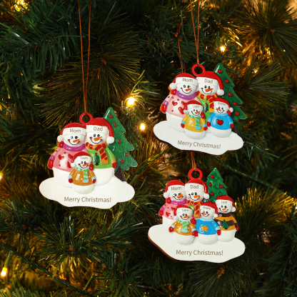 Custom Wooden Snowman Family Ornament with Personalised 5 Names Thoughtful Christmas Gift-Jessemade AU