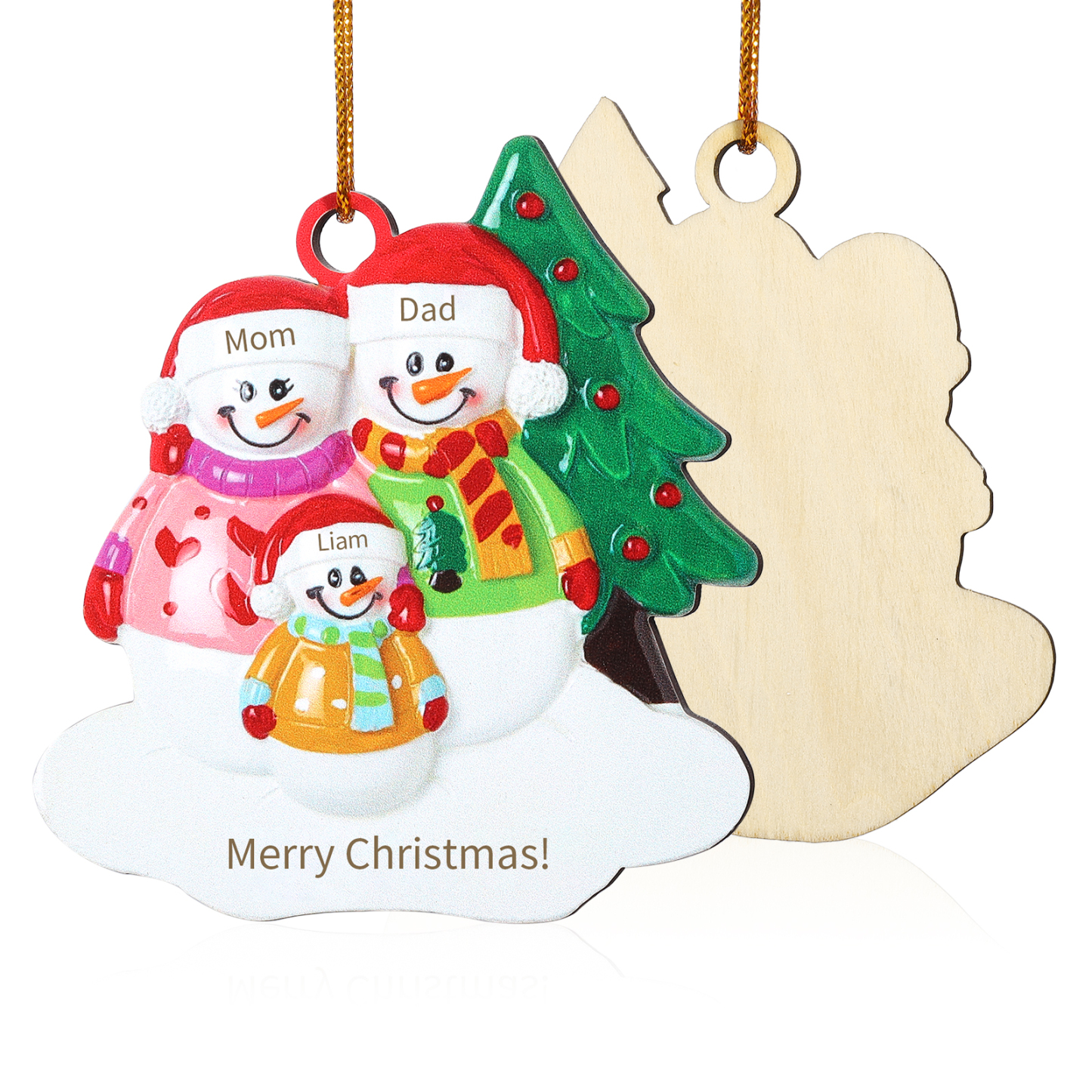 Custom Wooden Snowman Family Ornament with Personalised 3 Names Thoughtful Christmas Gift-Jessemade AU