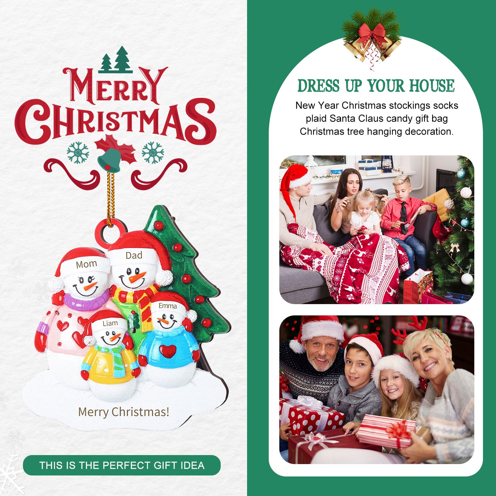 Custom Wooden Snowman Family Ornament with Personalised 4 Names Thoughtful Christmas Gift-Jessemade AU