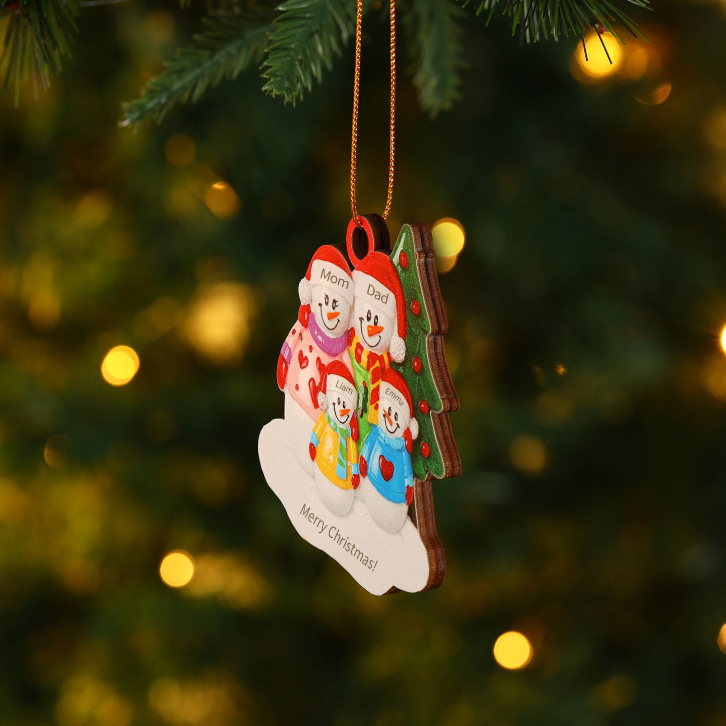 Custom Wooden Snowman Family Ornament with Personalised 4 Names Thoughtful Christmas Gift-Jessemade AU