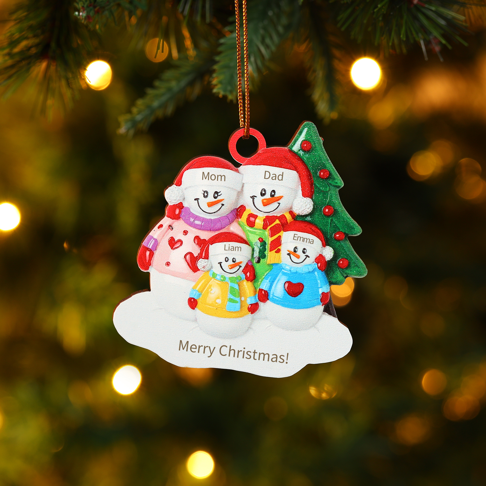 Custom Wooden Snowman Family Ornament with Personalised 4 Names Thoughtful Christmas Gift-Jessemade AU