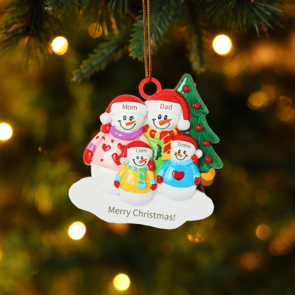 Custom Wooden Snowman Family Ornament with Personalised 4 Names Thoughtful Christmas Gift-Jessemade AU