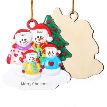 Custom Wooden Snowman Family Ornament with Personalised 4 Names Thoughtful Christmas Gift-Jessemade AU