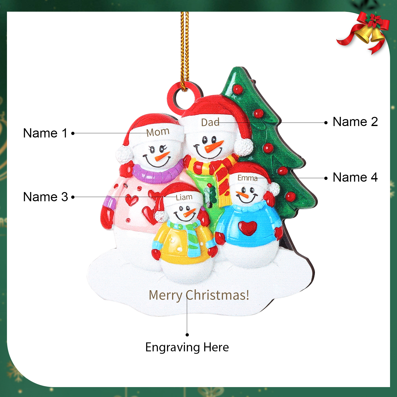 Custom Wooden Snowman Family Ornament with Personalised 4 Names Thoughtful Christmas Gift-Jessemade AU