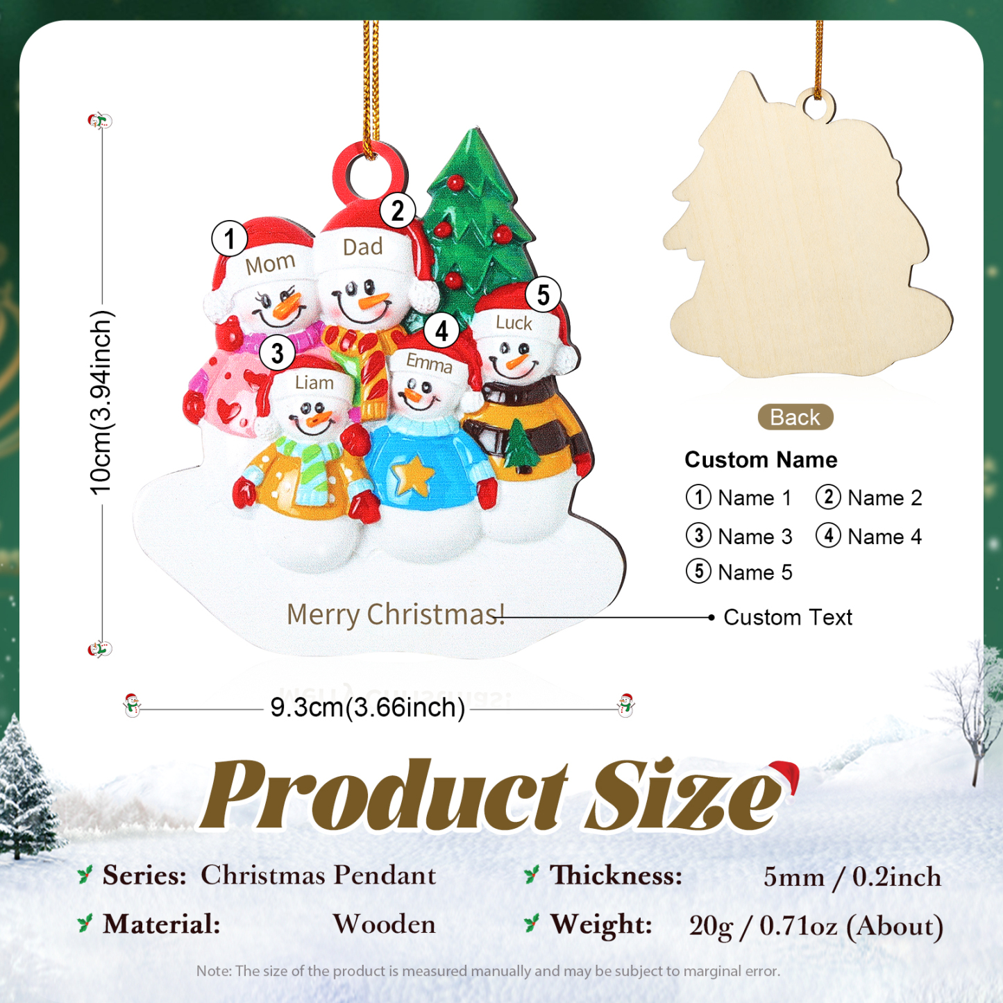 Custom Wooden Snowman Family Ornament with Personalised 5 Names Thoughtful Christmas Gift-Jessemade AU