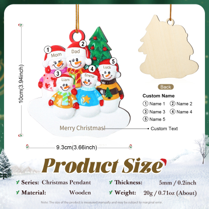 Custom Wooden Snowman Family Ornament with Personalised 5 Names Thoughtful Christmas Gift-Jessemade AU