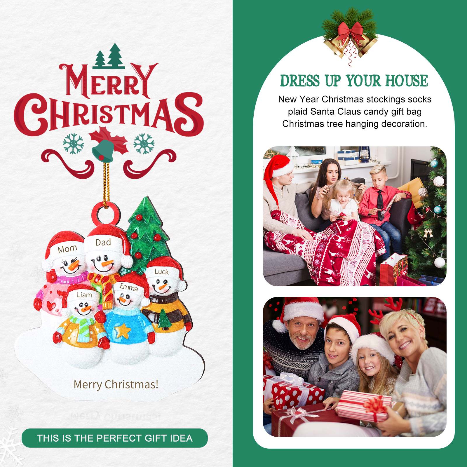 Custom Wooden Snowman Family Ornament with Personalised 5 Names Thoughtful Christmas Gift-Jessemade AU