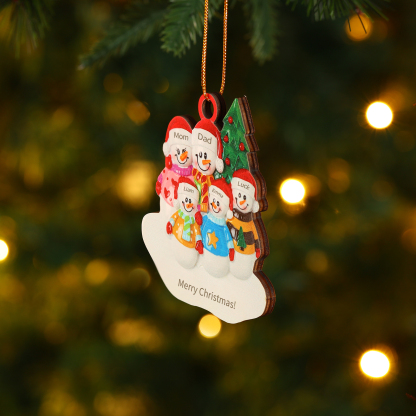 Custom Wooden Snowman Family Ornament with Personalised 5 Names Thoughtful Christmas Gift-Jessemade AU