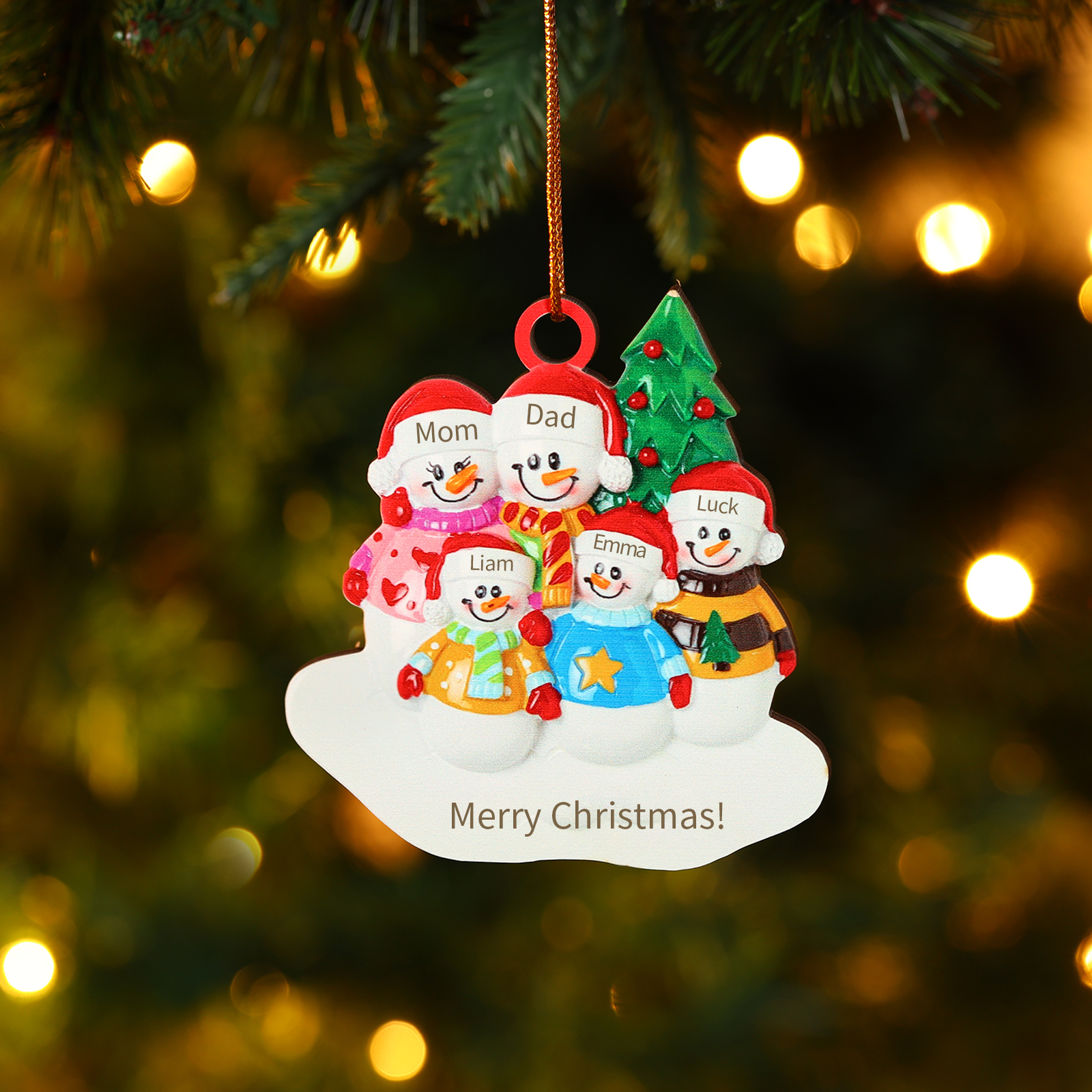 Custom Wooden Snowman Family Ornament with Personalised 5 Names Thoughtful Christmas Gift-Jessemade AU