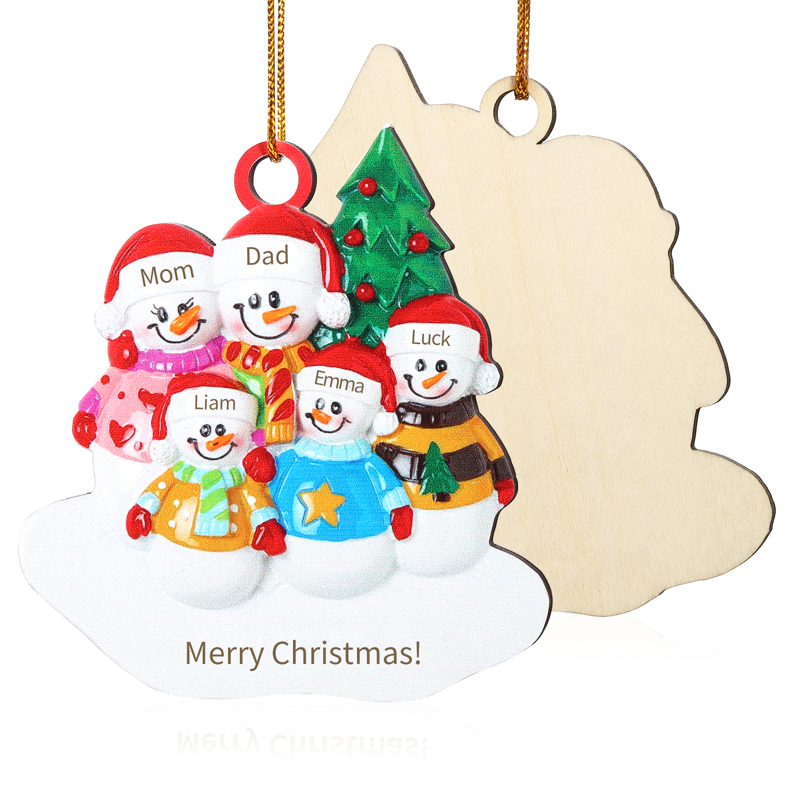 Custom Wooden Snowman Family Ornament with Personalised 5 Names Thoughtful Christmas Gift-Jessemade AU