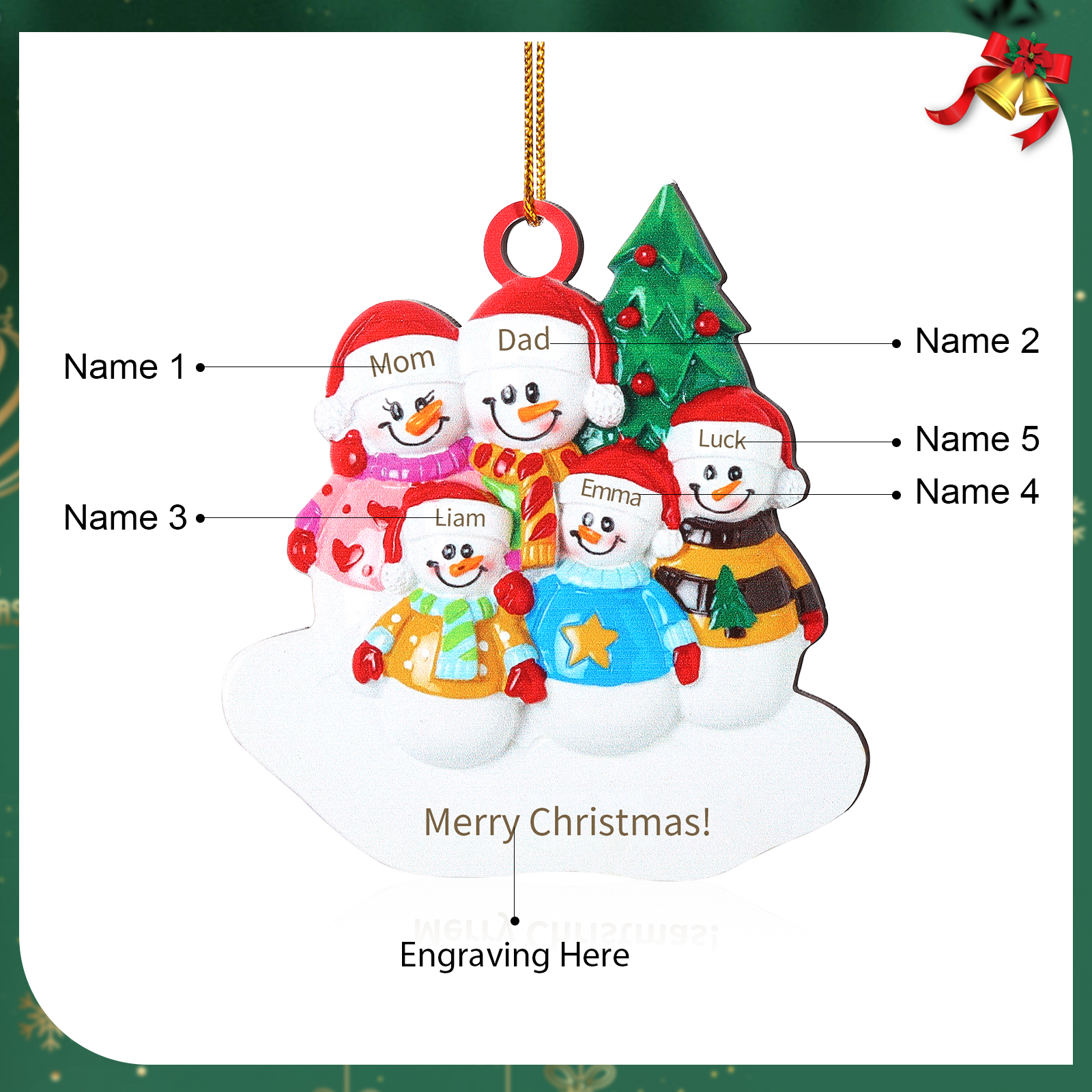 Custom Wooden Snowman Family Ornament with Personalised 5 Names Thoughtful Christmas Gift-Jessemade AU