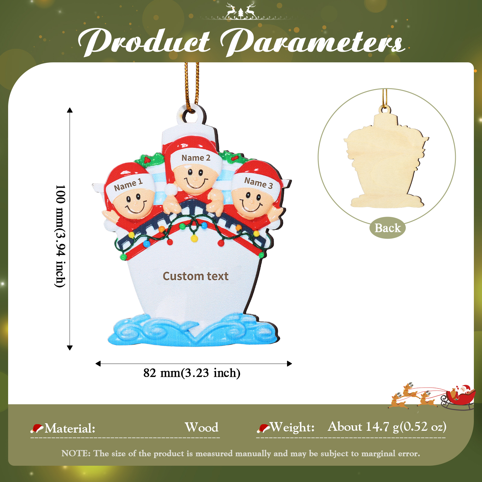 Personalised Nautical Family Hanging Ornament Custom 1 Text & 3 Names Wooden Christmas Gift for Family-Jessemade AU