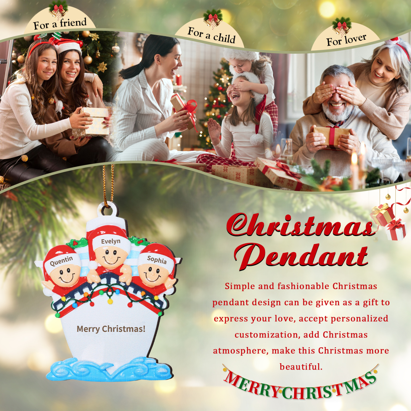 Personalised Nautical Family Hanging Ornament Custom 1 Text & 3 Names Wooden Christmas Gift for Family-Jessemade AU