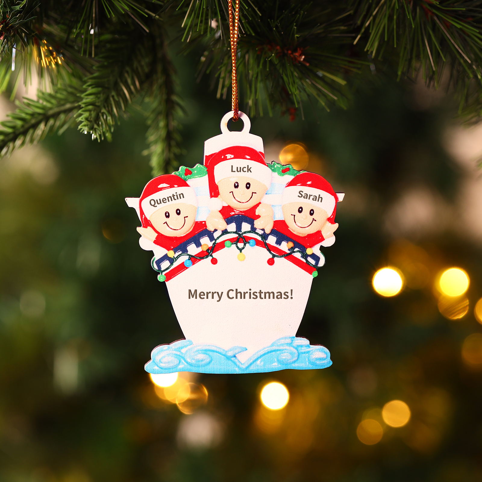 Personalised Nautical Family Hanging Ornament Custom 1 Text & 3 Names Wooden Christmas Gift for Family-Jessemade AU