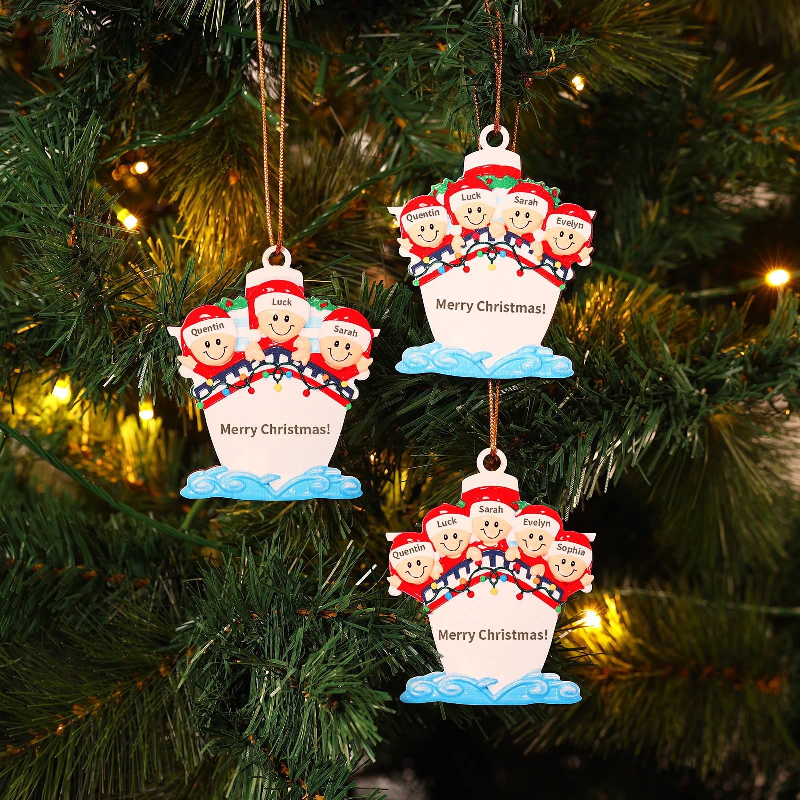 Personalised Nautical Family Hanging Ornament Custom 1 Text & 5 Names Wooden Christmas Gift for Family-Jessemade AU