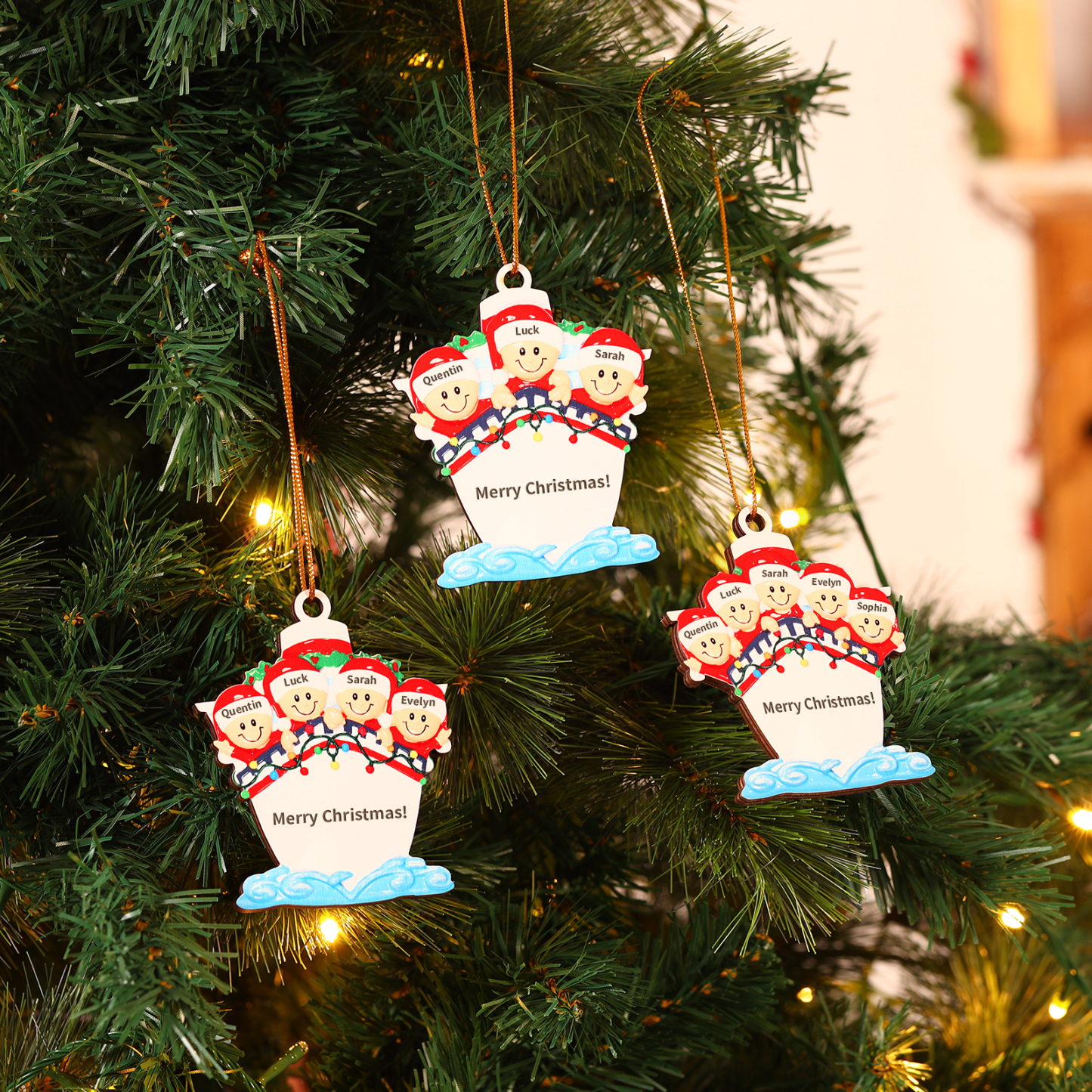 Personalised Nautical Family Hanging Ornament Custom 1 Text & 5 Names Wooden Christmas Gift for Family-Jessemade AU