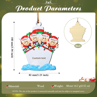 Personalised Nautical Family Hanging Ornament Custom 1 Text & 4 Names Wooden Christmas Gift for Family-Jessemade AU