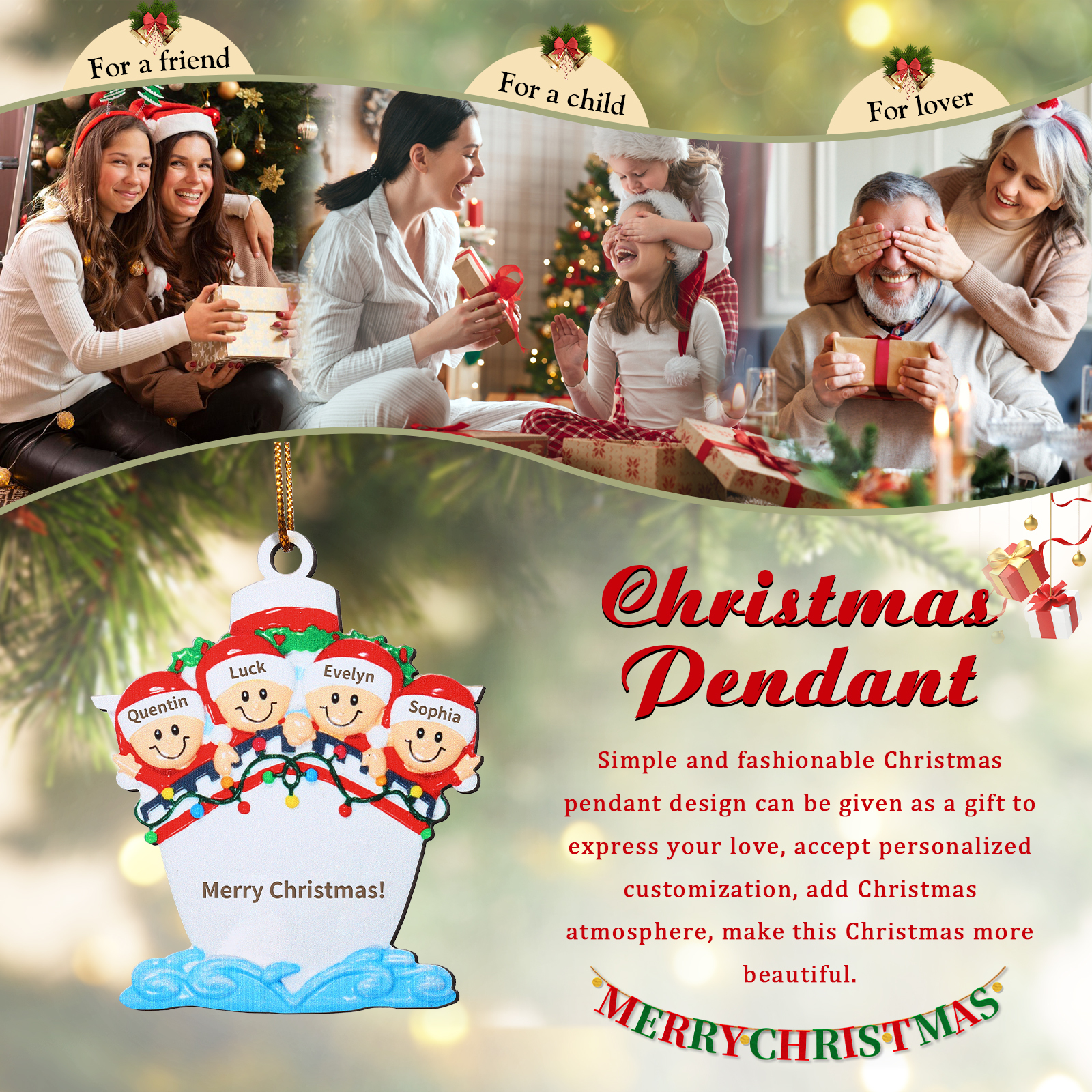 Personalised Nautical Family Hanging Ornament Custom 1 Text & 4 Names Wooden Christmas Gift for Family-Jessemade AU