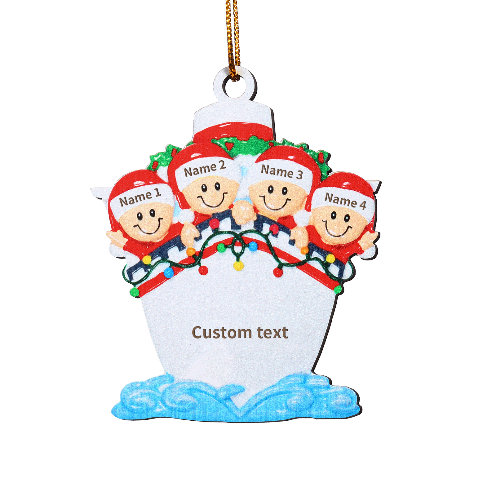 Personalised Nautical Family Hanging Ornament Custom 1 Text  & 4 Names Wooden Christmas Gift for Family