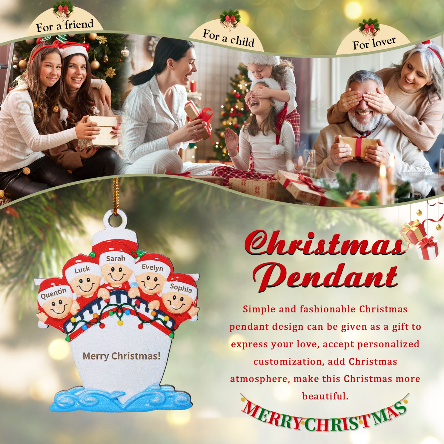 Personalised Nautical Family Hanging Ornament Custom 1 Text & 5 Names Wooden Christmas Gift for Family-Jessemade AU