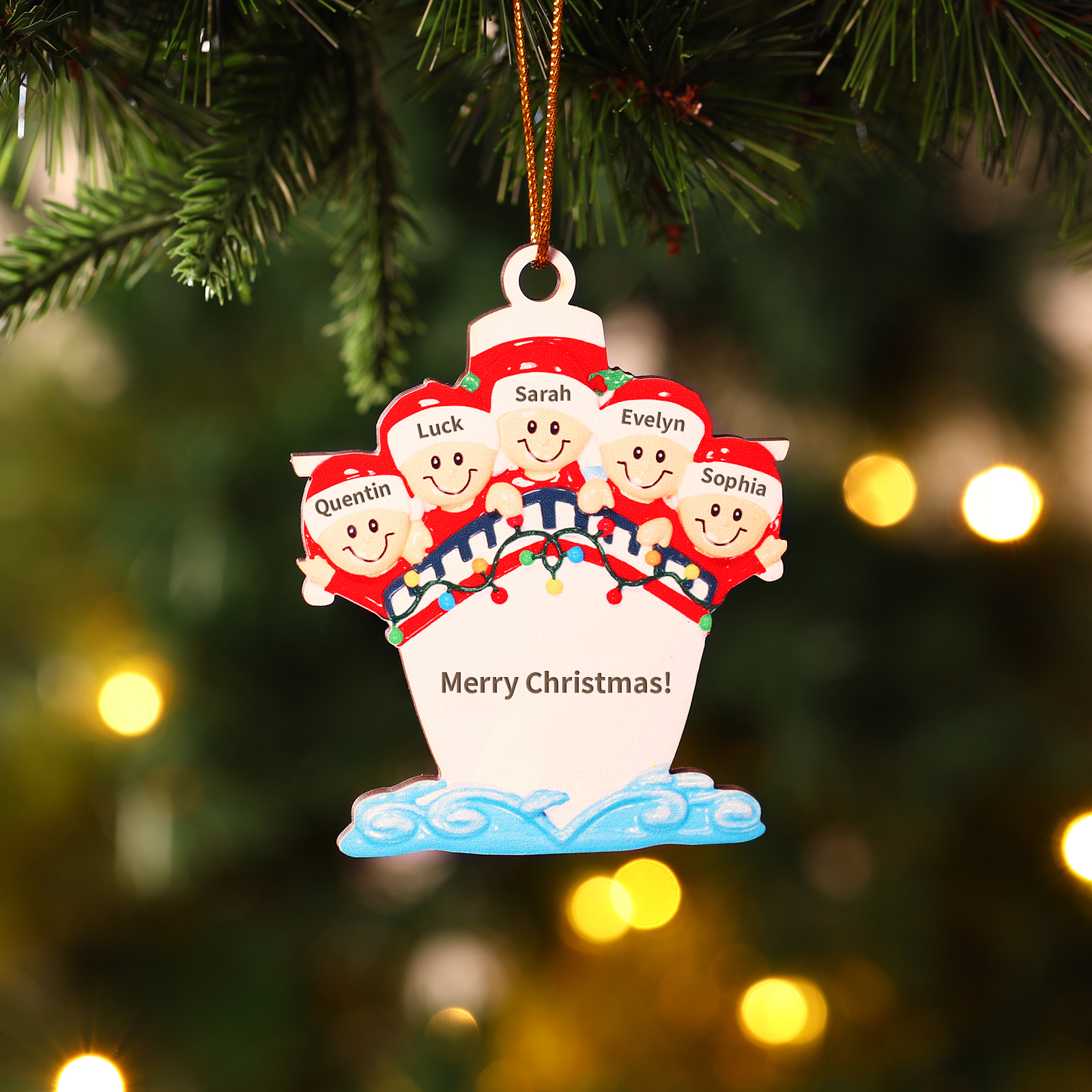 Personalised Nautical Family Hanging Ornament Custom 1 Text  & 5 Names Wooden Christmas Gift for Family