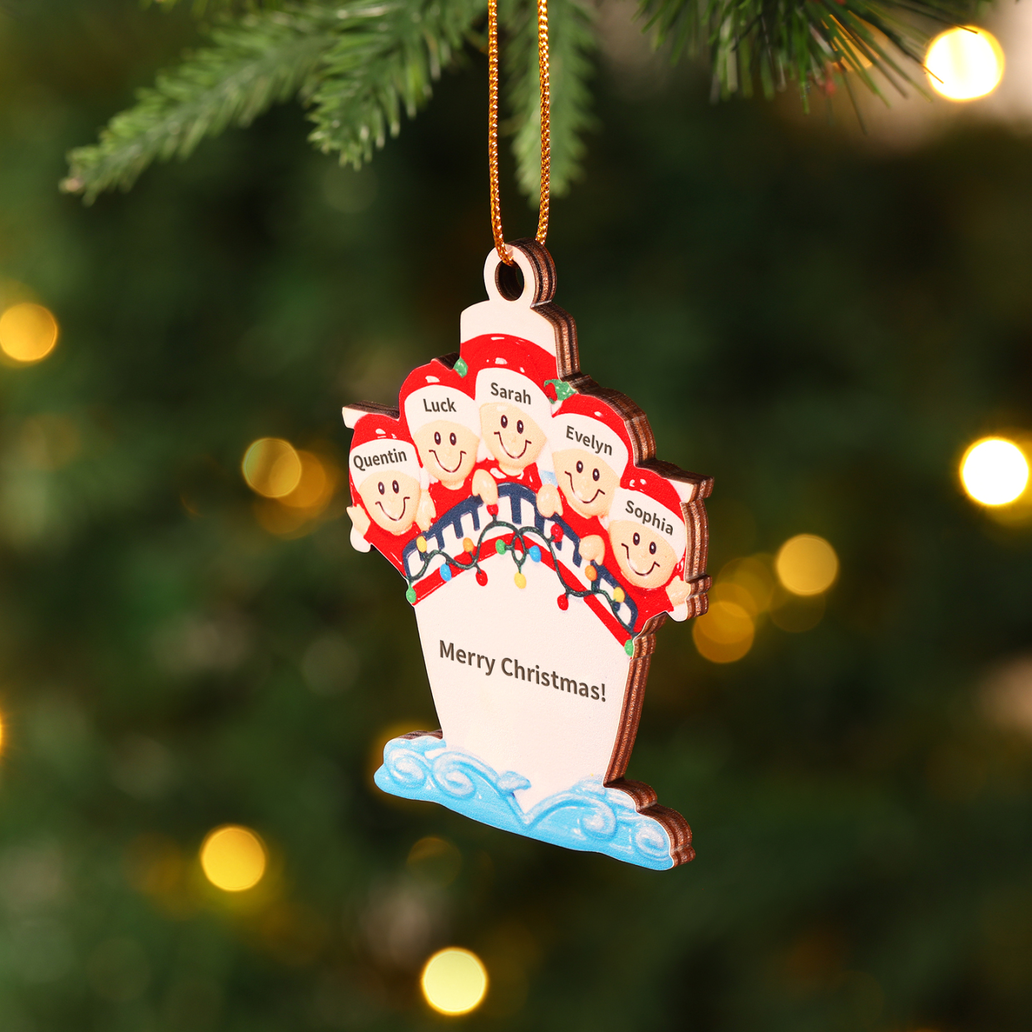 Personalised Nautical Family Hanging Ornament Custom 1 Text & 5 Names Wooden Christmas Gift for Family-Jessemade AU