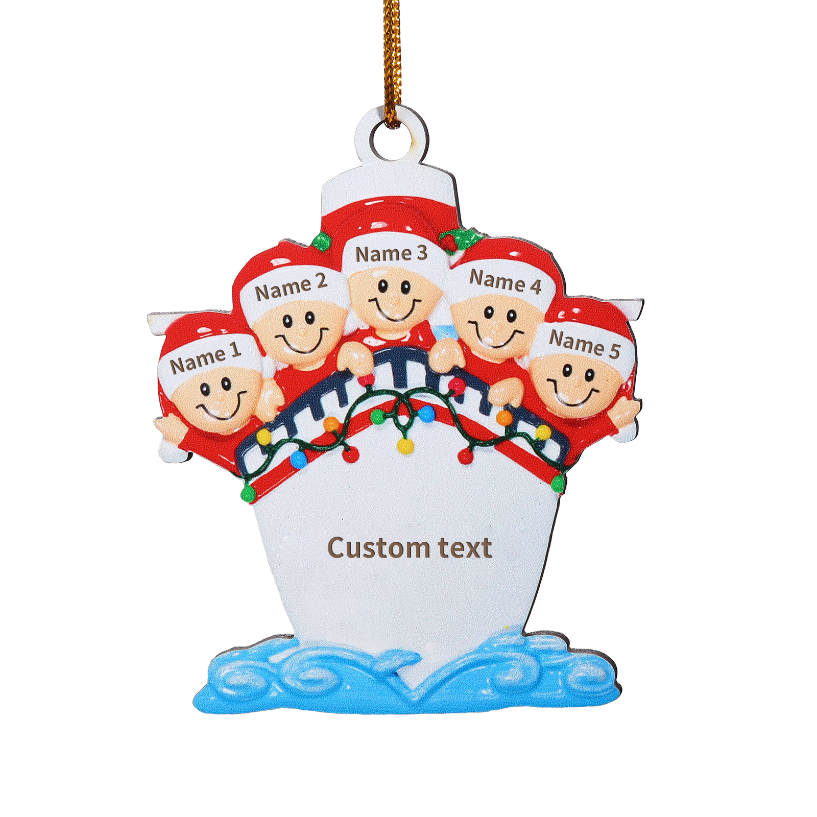 Personalised Nautical Family Hanging Ornament Custom 1 Text  & 5 Names Wooden Christmas Gift for Family