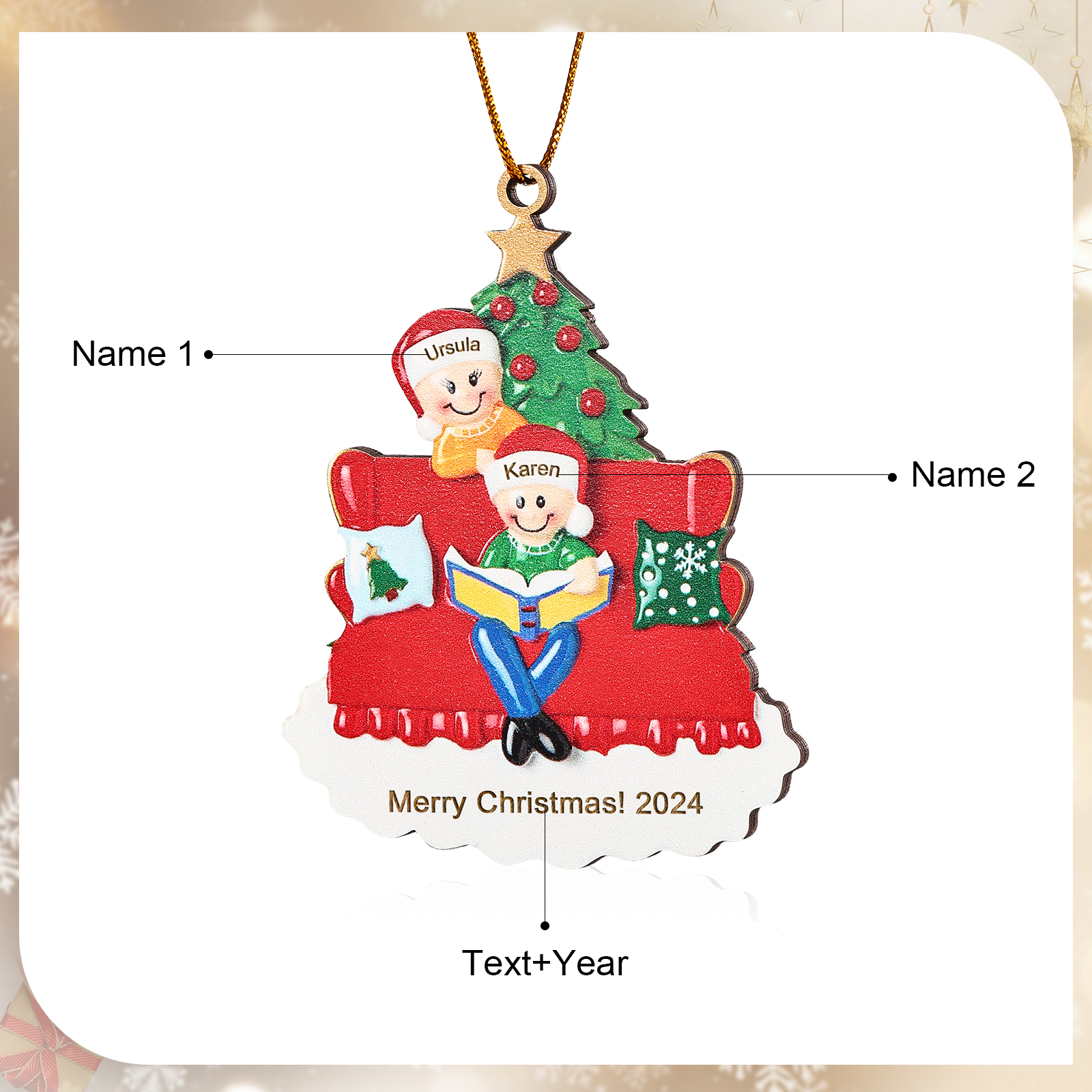 Personalised Christmas Ornament with 2 Names & Year A Heartwarming Gift for Family