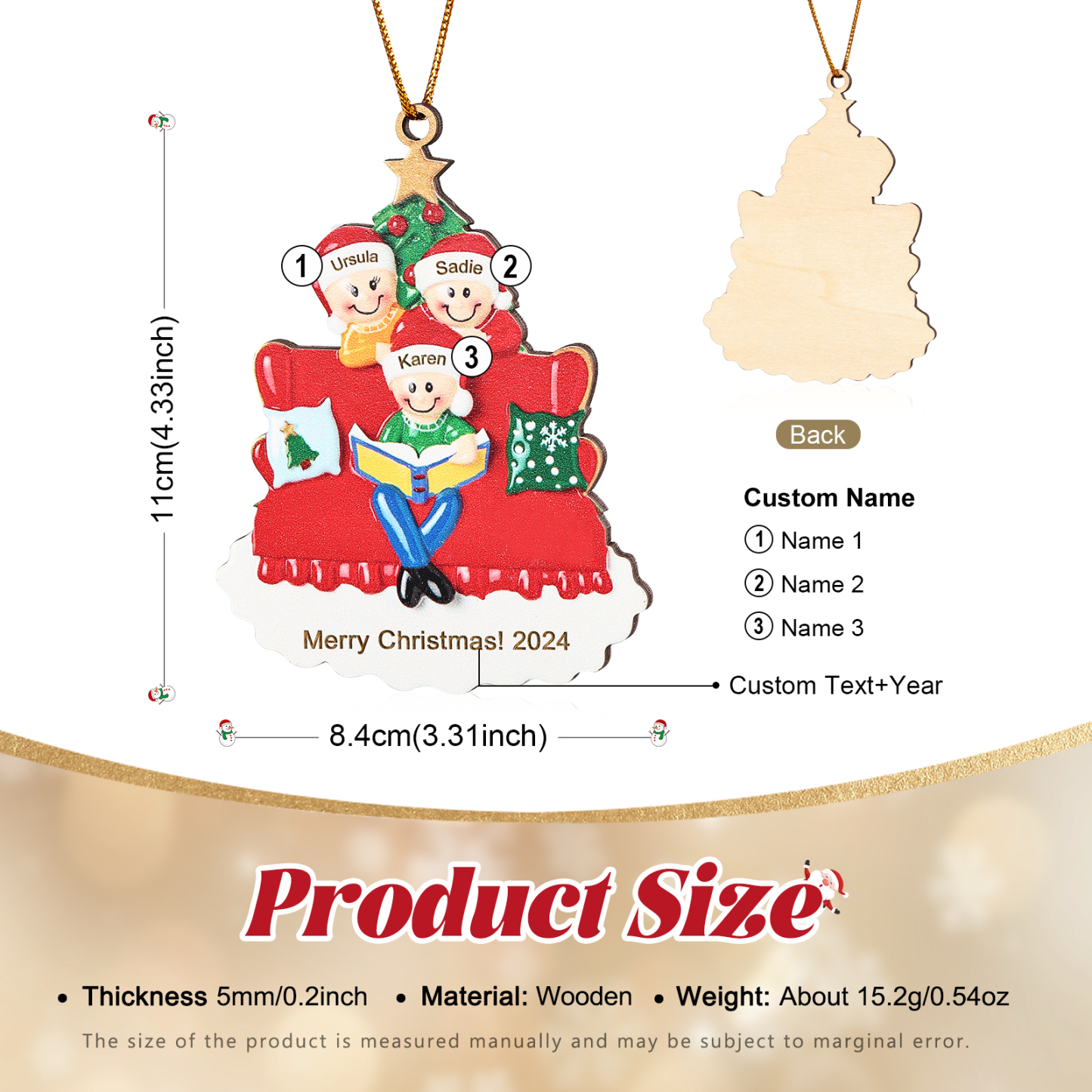 Personalised Christmas Ornament with 3 Names & Year A Heartwarming Gift for Family-Jessemade AU
