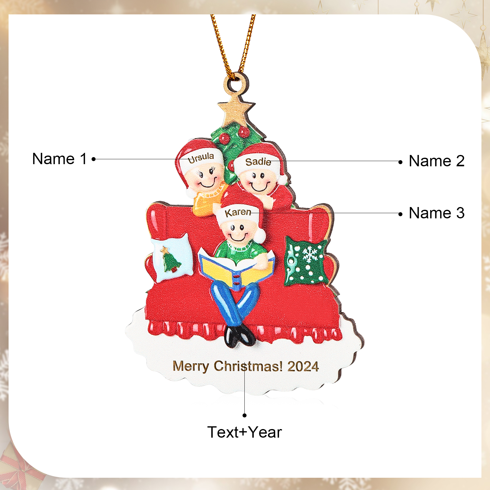 Personalised Christmas Ornament with 3 Names & Year A Heartwarming Gift for Family