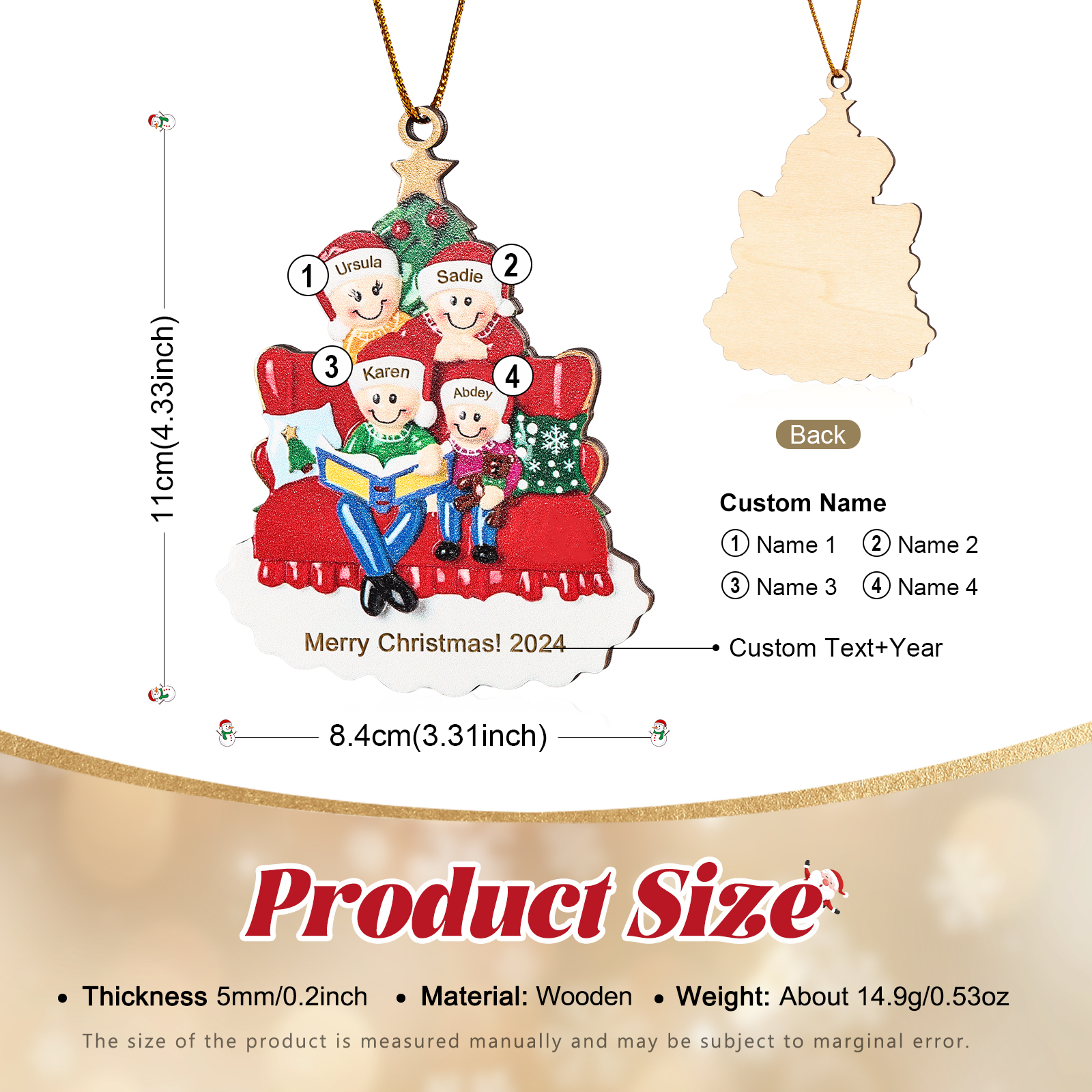Personalised Christmas Ornament with 4 Names & Year A Heartwarming Gift for Family-Jessemade AU