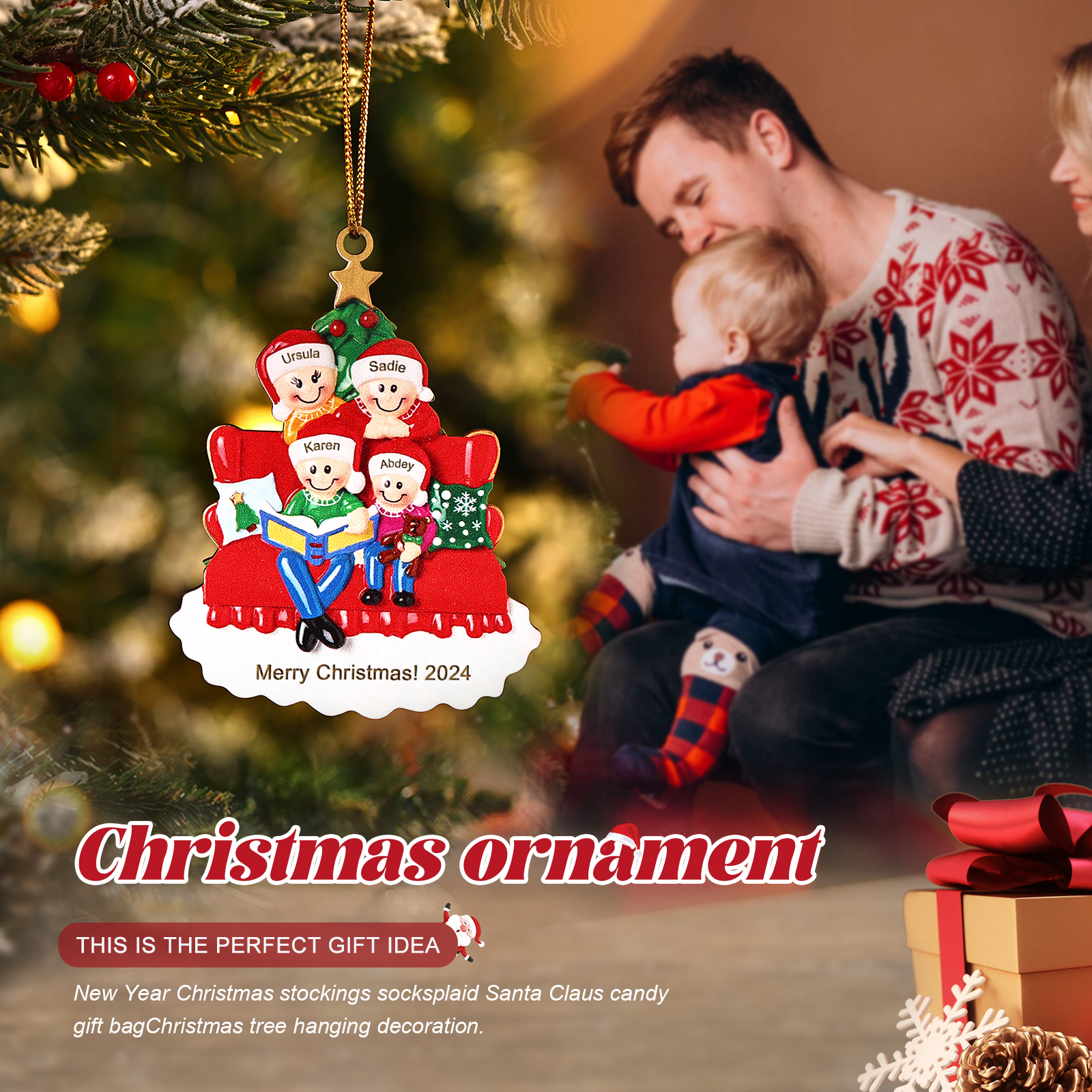 Personalised Christmas Ornament with 4 Names & Year A Heartwarming Gift for Family-Jessemade AU