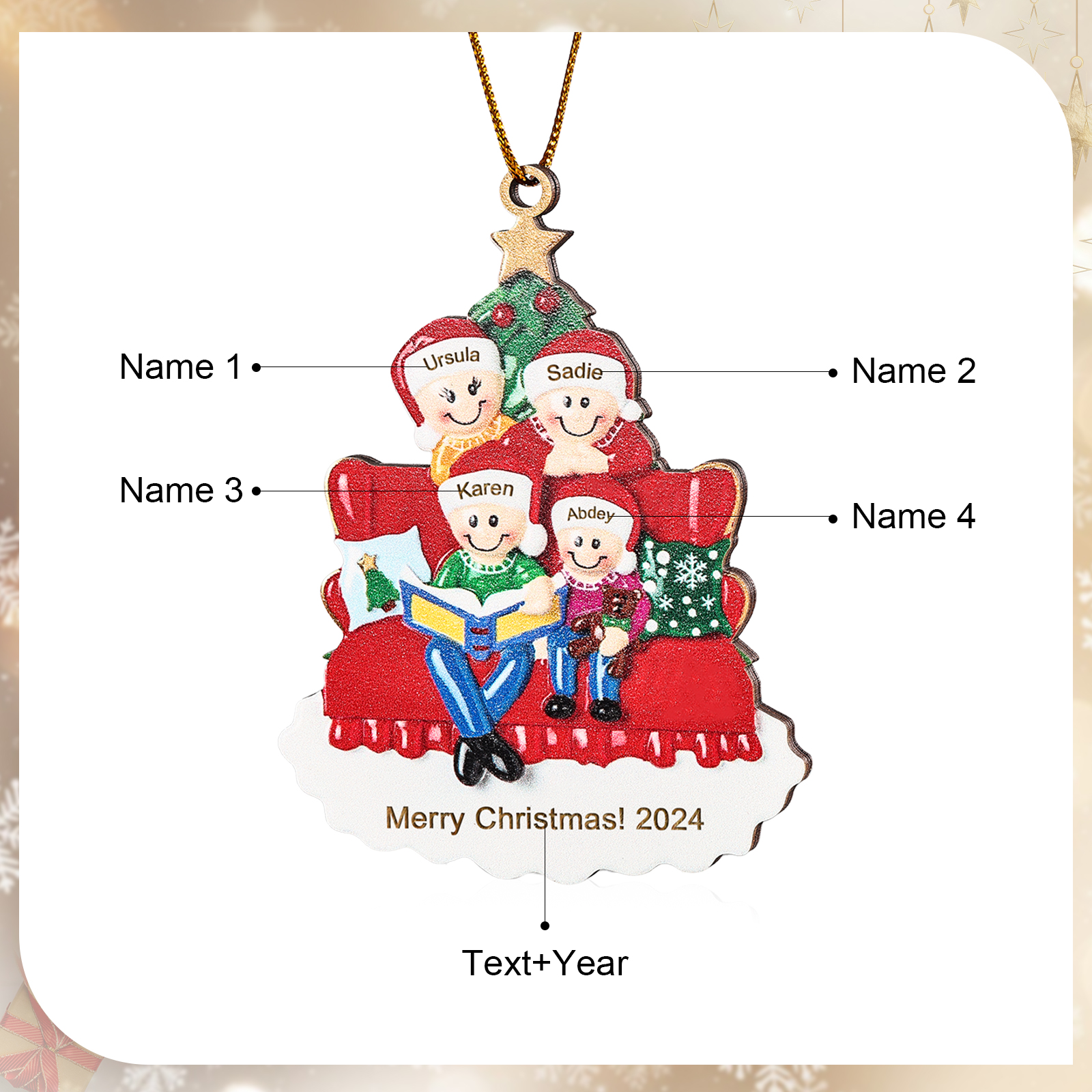 Personalised Christmas Ornament with 4 Names & Year A Heartwarming Gift for Family