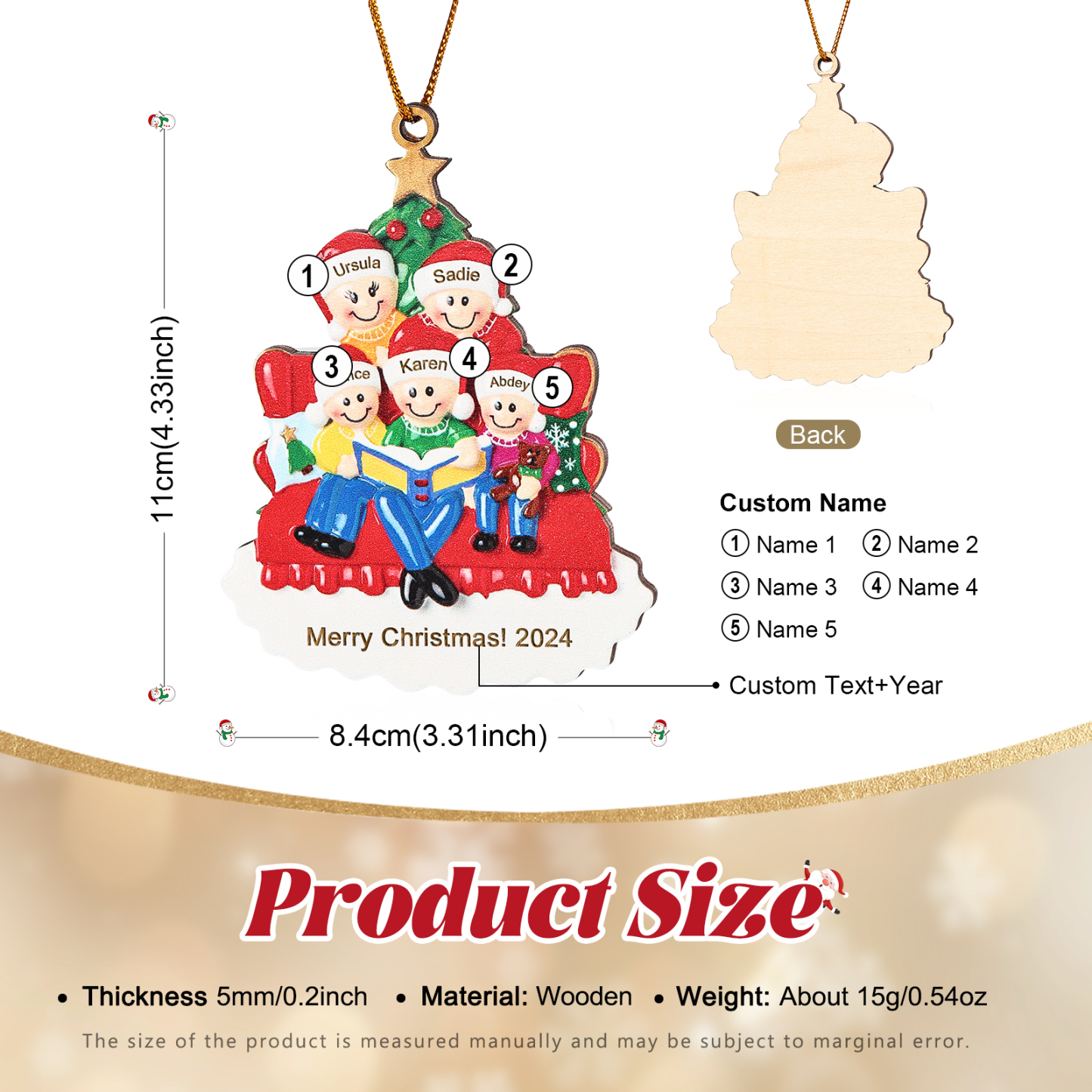 Personalised Christmas Ornament with 5 Names & Year A Heartwarming Gift for Family-Jessemade AU