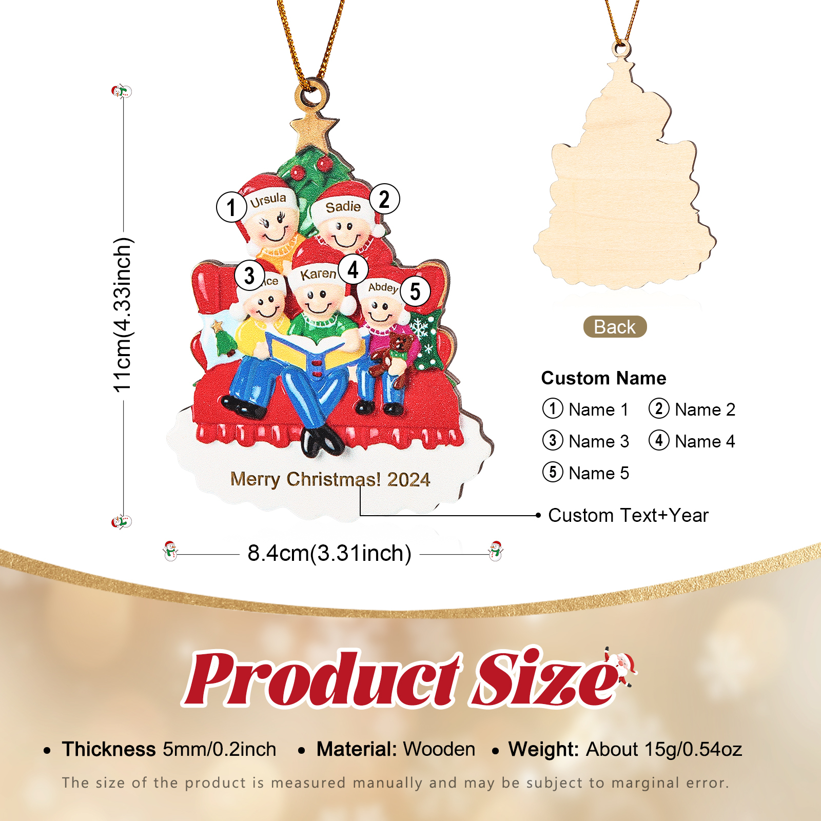 Personalised Christmas Ornament with 5 Names & Year A Heartwarming Gift for Family-Jessemade AU