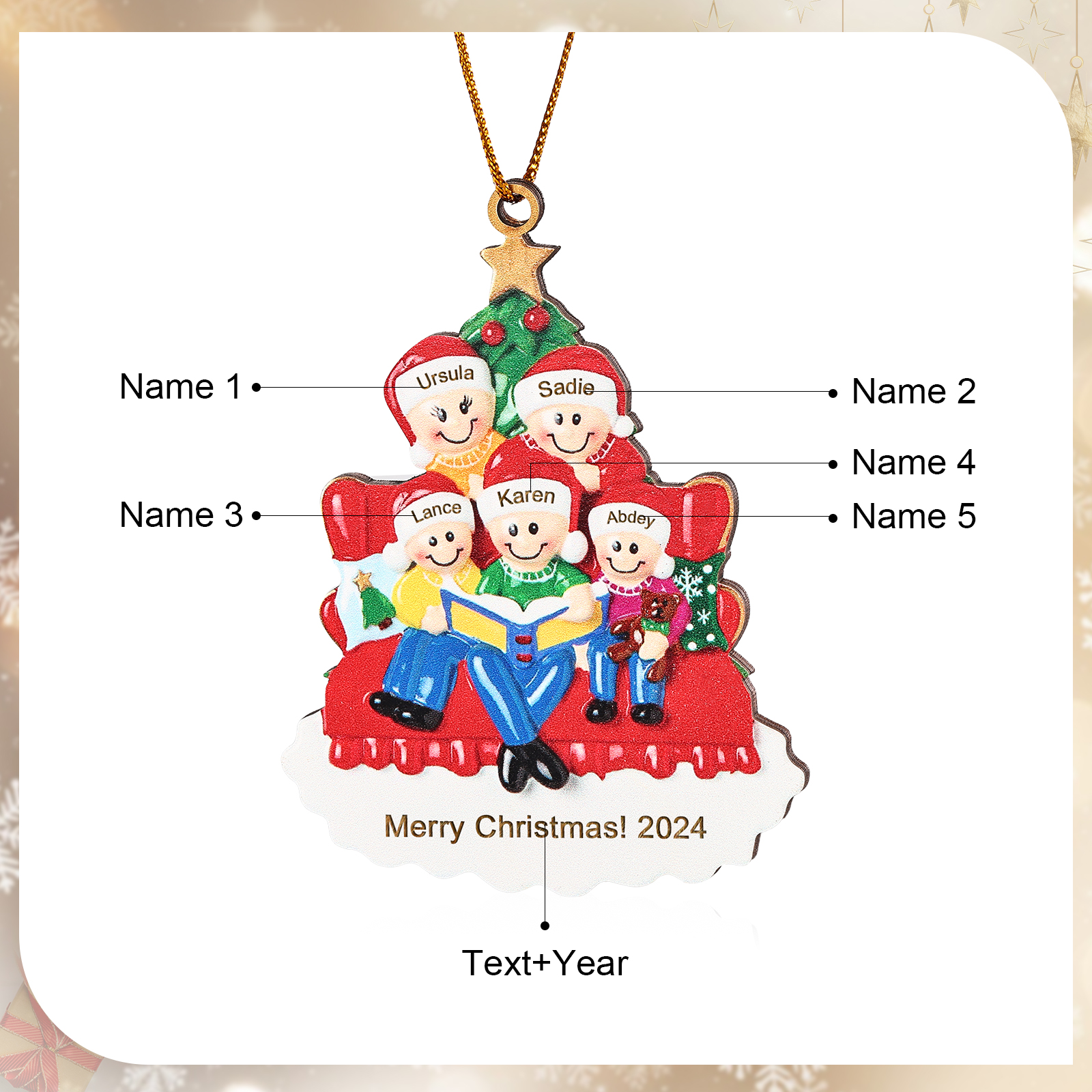 Personalised Christmas Ornament with 5 Names & Year A Heartwarming Gift for Family