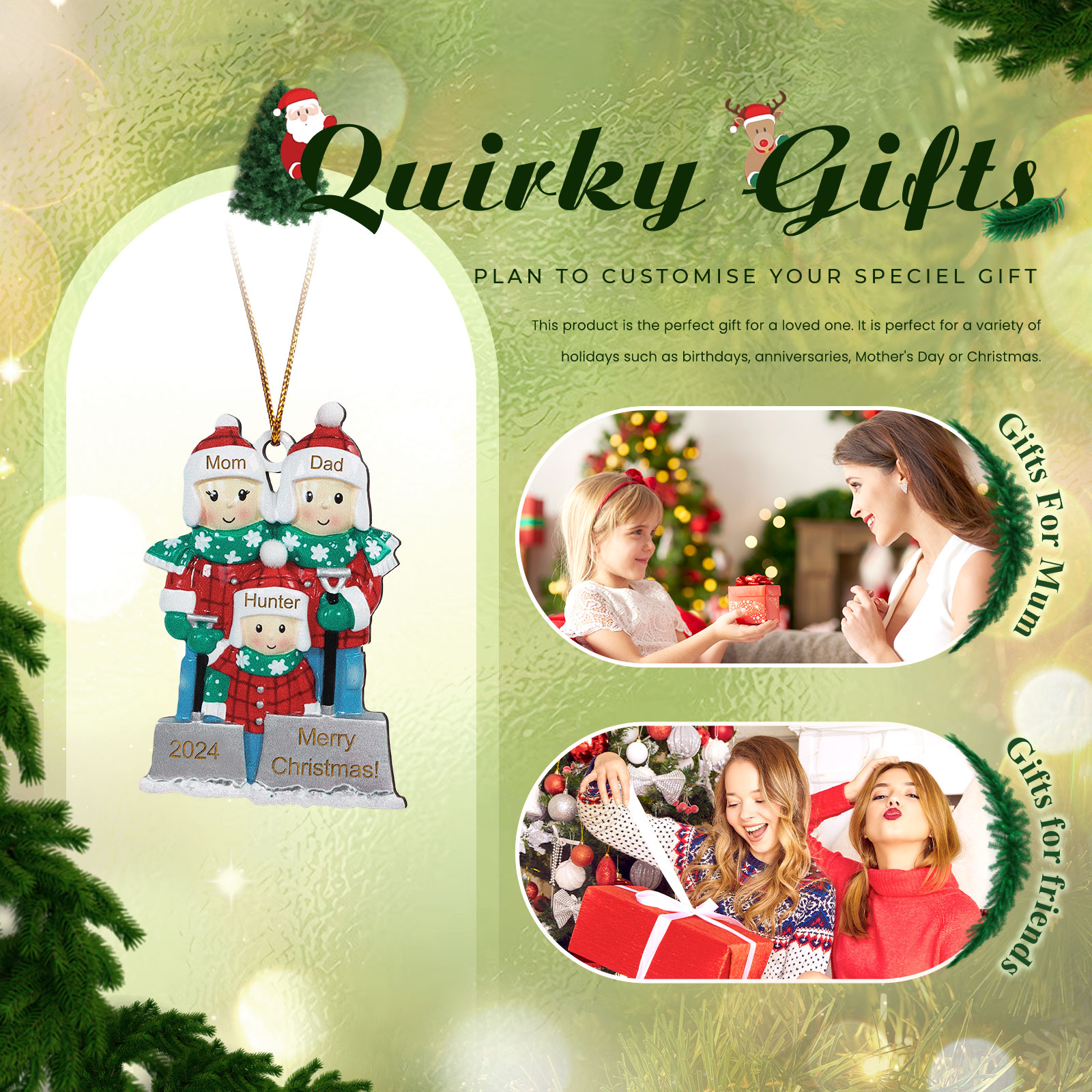 Personalised Snow Shoveling Christmas Ornament Custom Family Gift with 3 Names-Jessemade AU