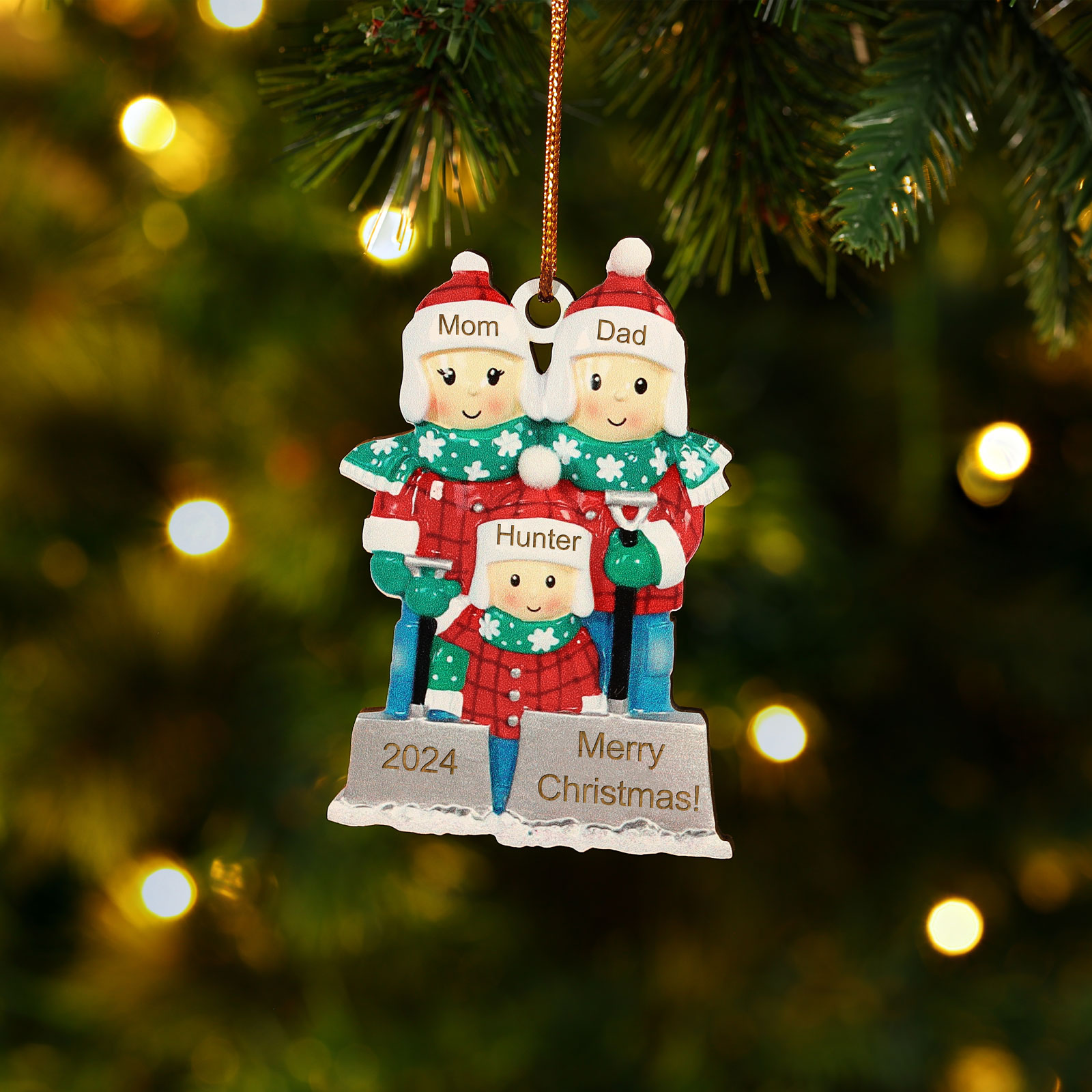 Personalised Snow Shoveling Christmas Ornament Custom Family Gift with 3 Names