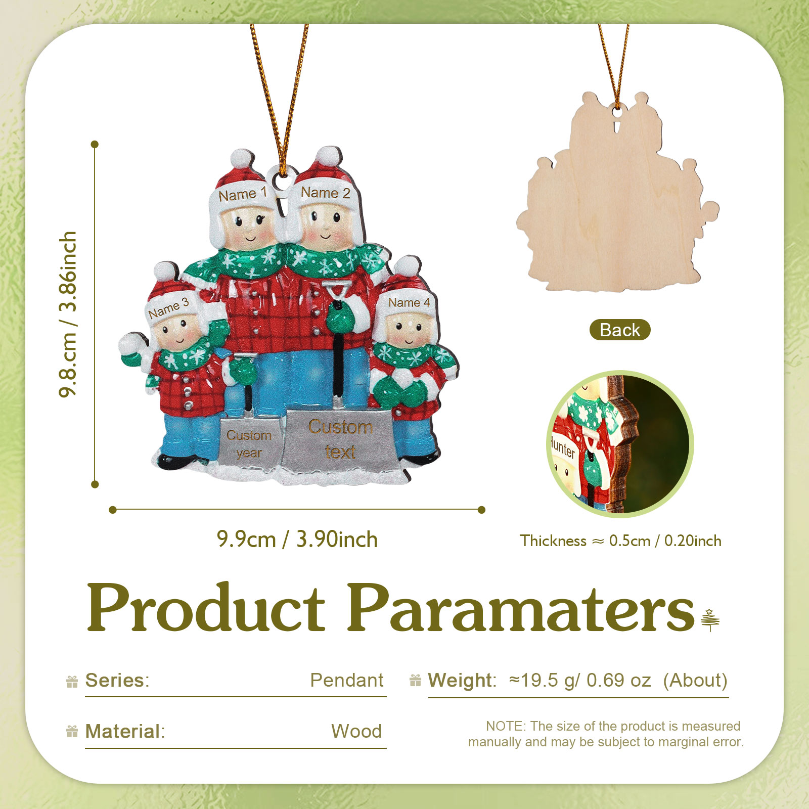 Personalised Snow Shoveling Christmas Ornament Custom Family Gift with 4 Names