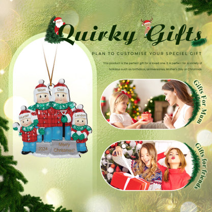 Personalised Snow Shoveling Christmas Ornament Custom Family Gift with 4 Names-Jessemade AU