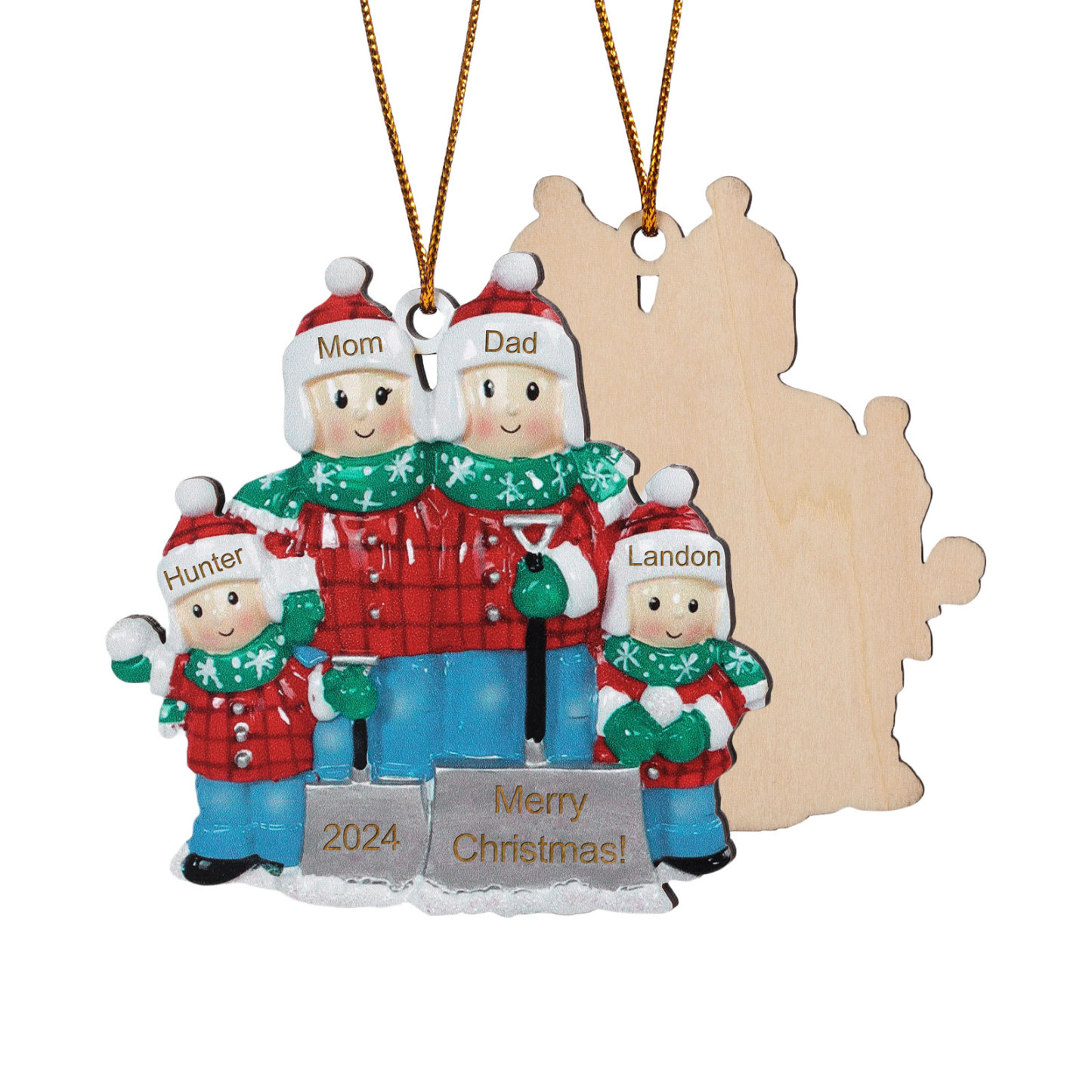 Personalised Snow Shoveling Christmas Ornament Custom Family Gift with 4 Names-Jessemade AU
