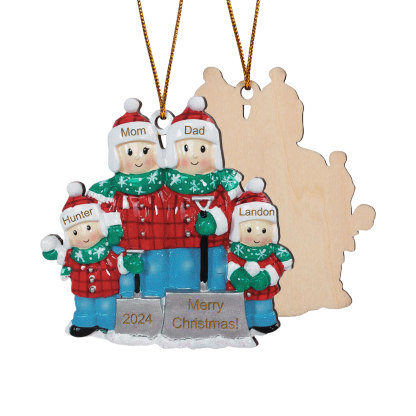 Personalised Snow Shoveling Christmas Ornament Custom Family Gift with 4 Names-Jessemade AU