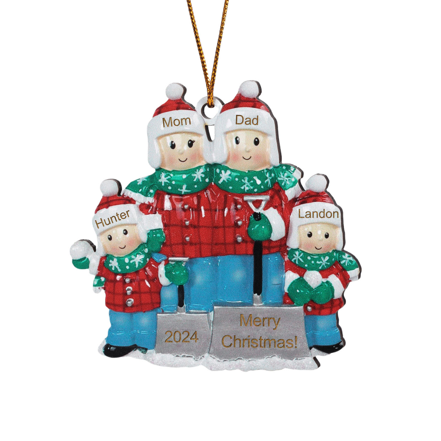 Personalised Snow Shoveling Christmas Ornament Custom Family Gift with 4 Names-Jessemade AU