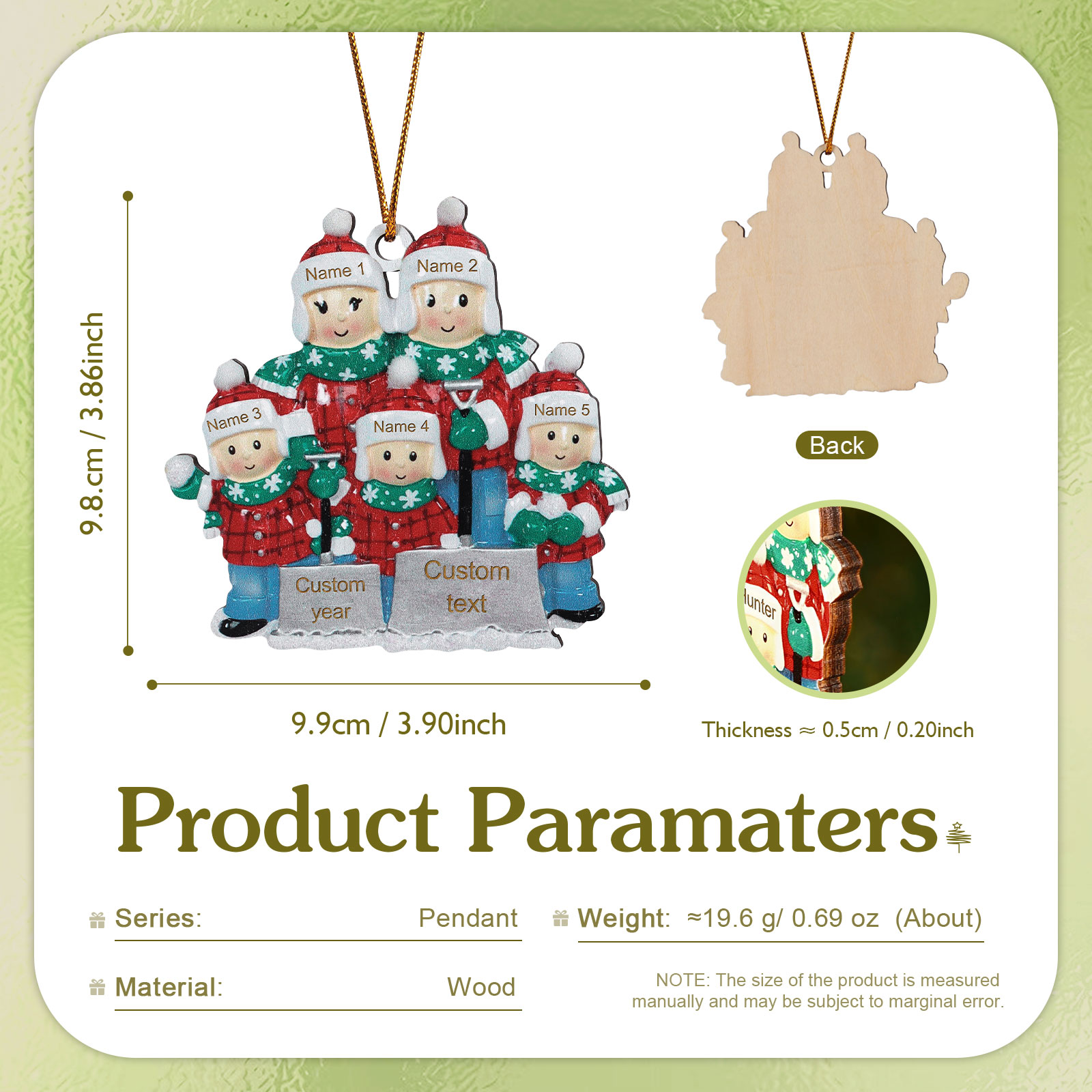 Personalised Snow Shoveling Christmas Ornament Custom Family Gift with 5 Names