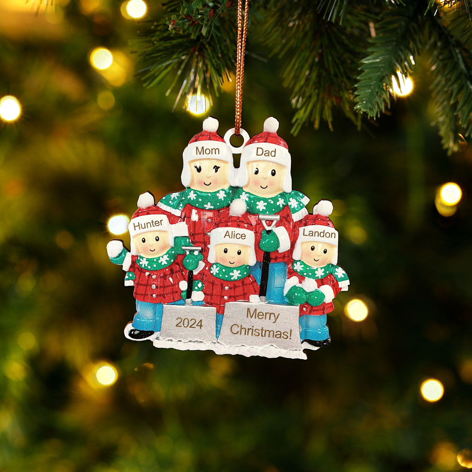 Personalised Snow Shoveling Christmas Ornament Custom Family Gift with 5 Names
